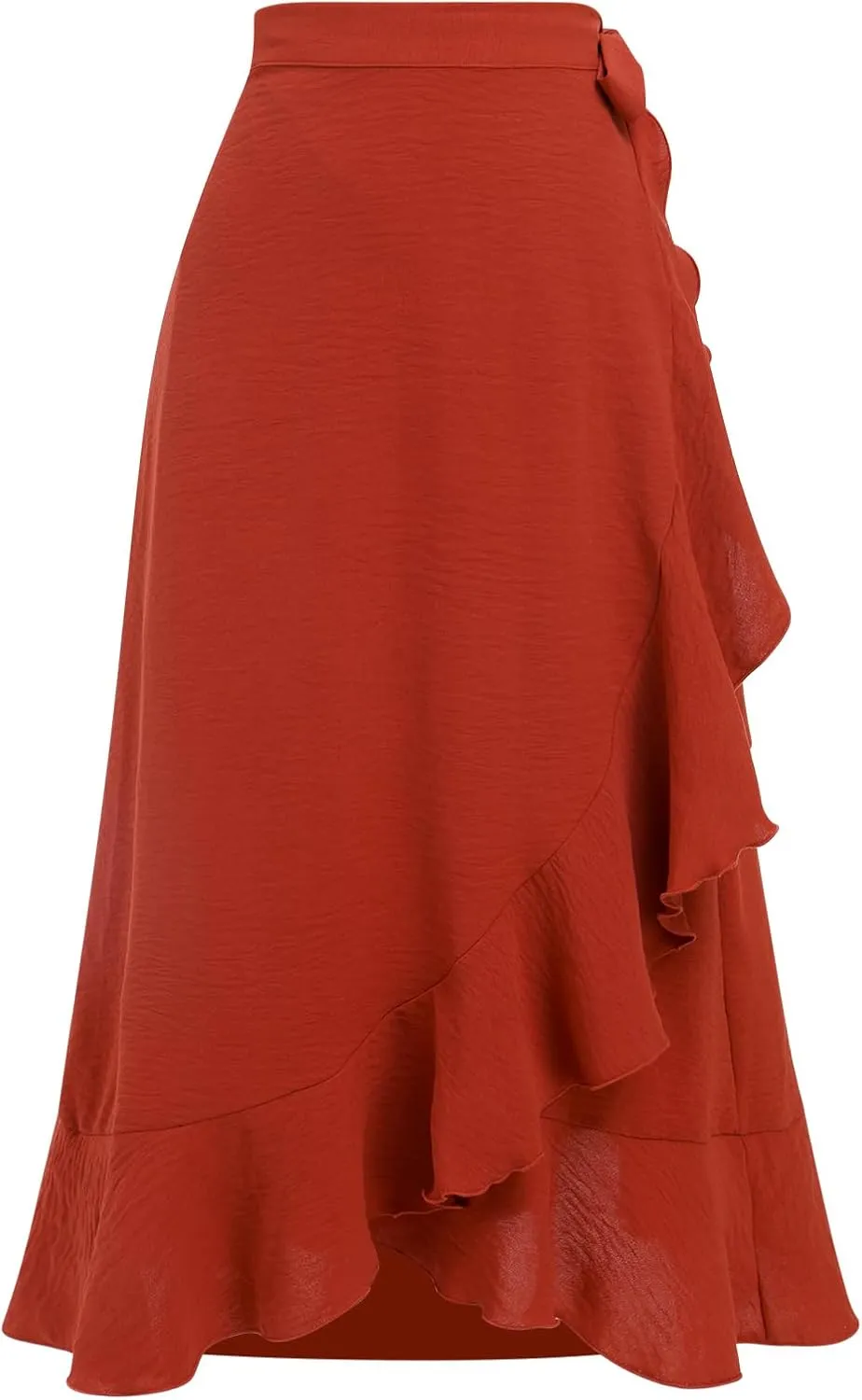 Women's High Low Casual Slit Wrap Asymmetrical Skirt - Solid Elastic High Waist With High Split - Flowy Long Maxi