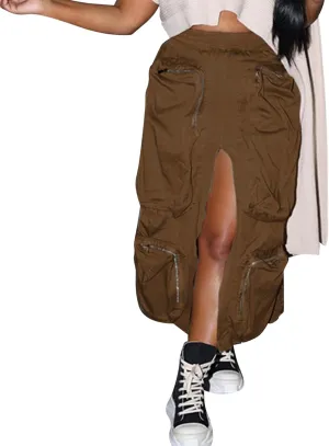 Women's High Waist A Line Skirts Women Streetwear Unique Vintage Casual Baggy Zipper Design Ladies Skirts Casual