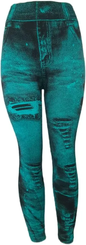 Womens High Waist Seamless Leggings Denim Print Fake Jeans Tights Elastic Slim Fit Gym Yoga Pants