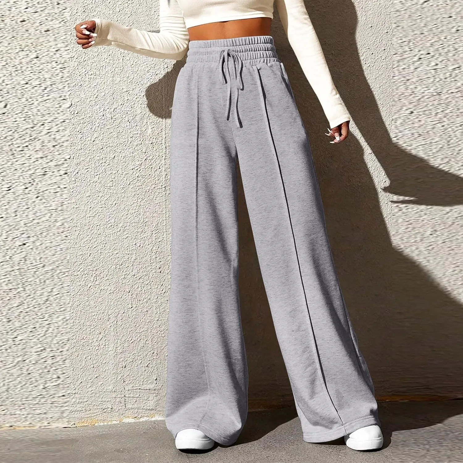 Womens High Waisted Sweatpants Trendy Workout Active Joggers Pants Baggy Lounge Bottoms Drawstring Wide Leg Pants