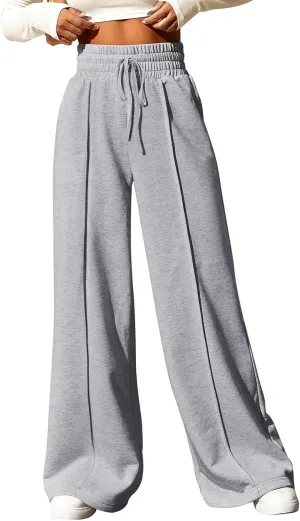 Womens High Waisted Sweatpants Trendy Workout Active Joggers Pants Baggy Lounge Bottoms Drawstring Wide Leg Pants