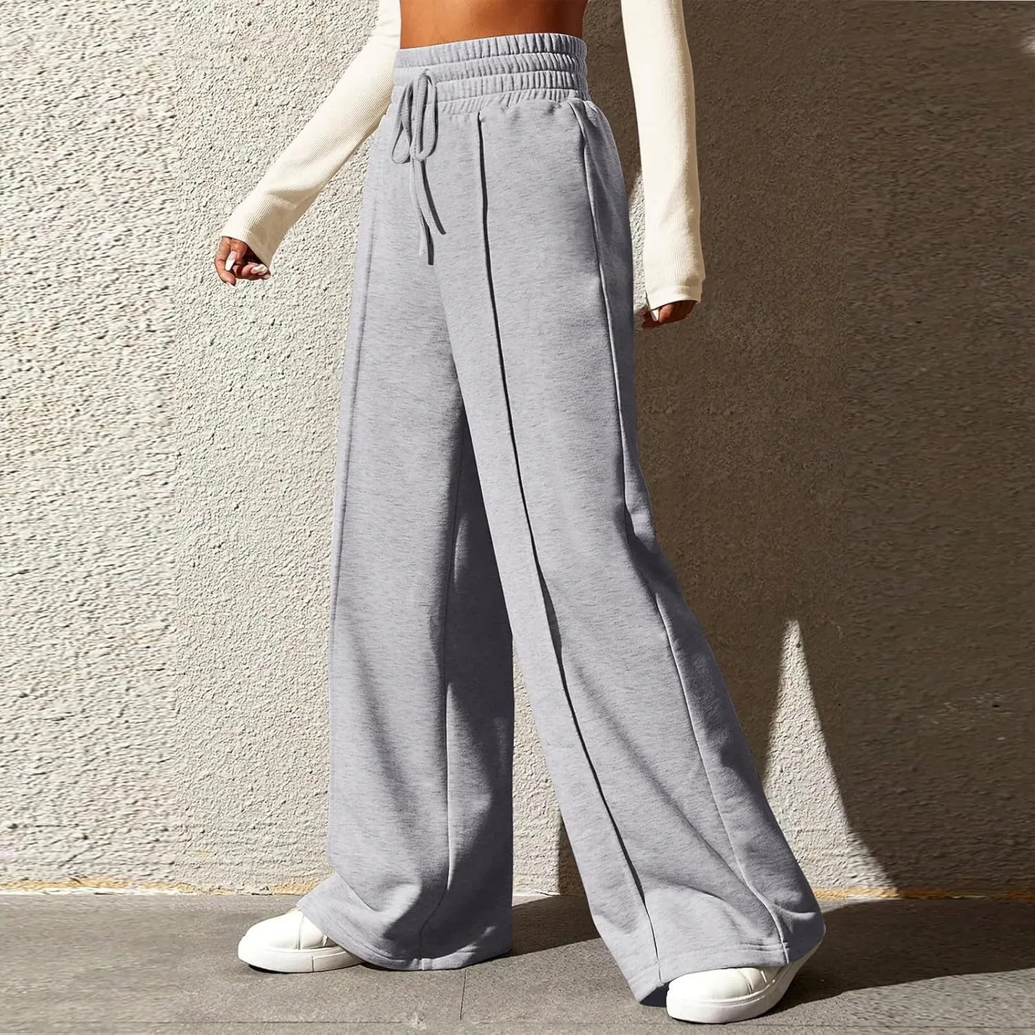 Womens High Waisted Sweatpants Trendy Workout Active Joggers Pants Baggy Lounge Bottoms Drawstring Wide Leg Pants