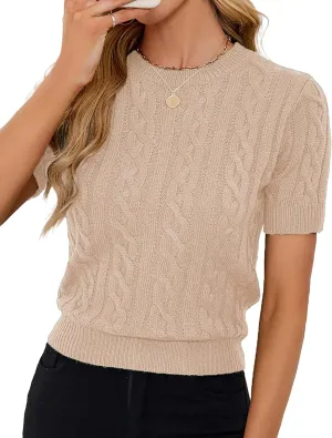 Womens Lightweight Slim Fit Cropped Short Sleeve Sweater Spring 2025 Outfits Crewneck Thin Sheer Knit T-Shirt Top