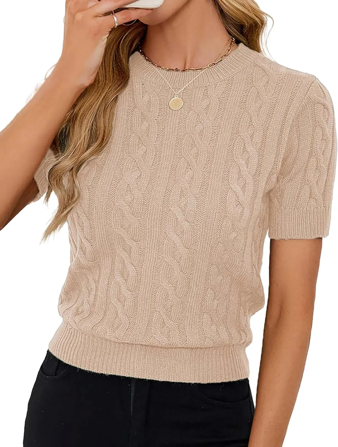 Womens Lightweight Slim Fit Cropped Short Sleeve Sweater Spring 2025 Outfits Crewneck Thin Sheer Knit T-Shirt Top