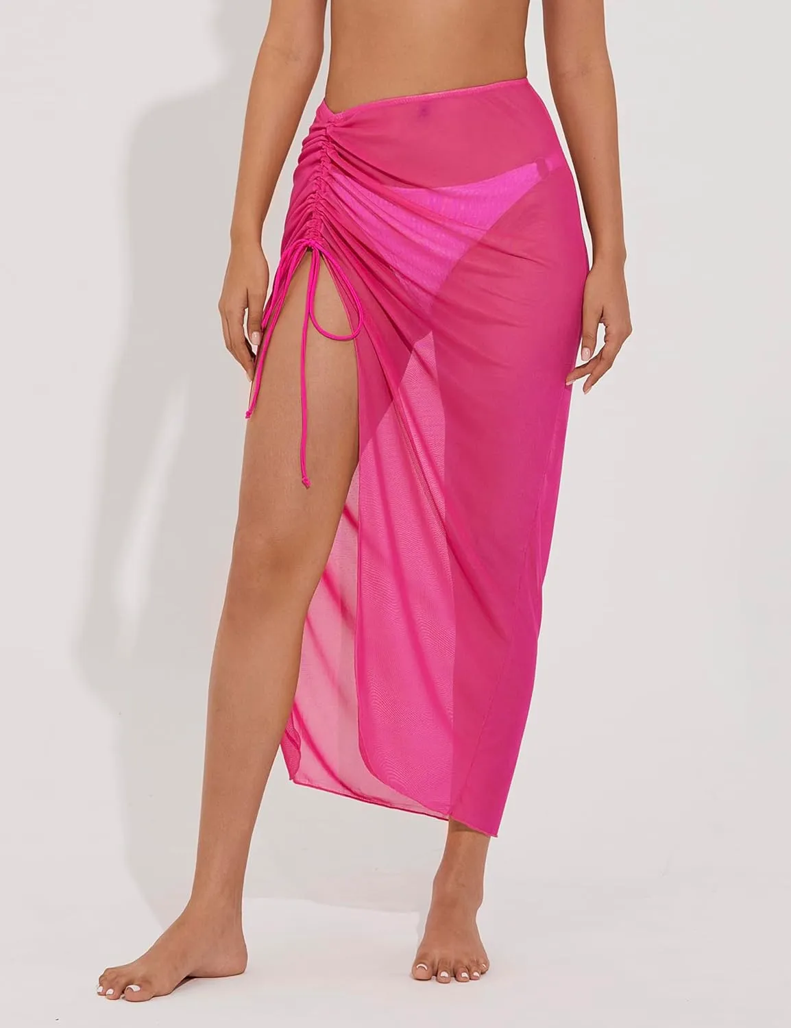 Women's Long Sarong Cover Ups Semi-Sheer Bikini Wraps Lightweight Beach Wrap Skirt with Adjustable Drawstring