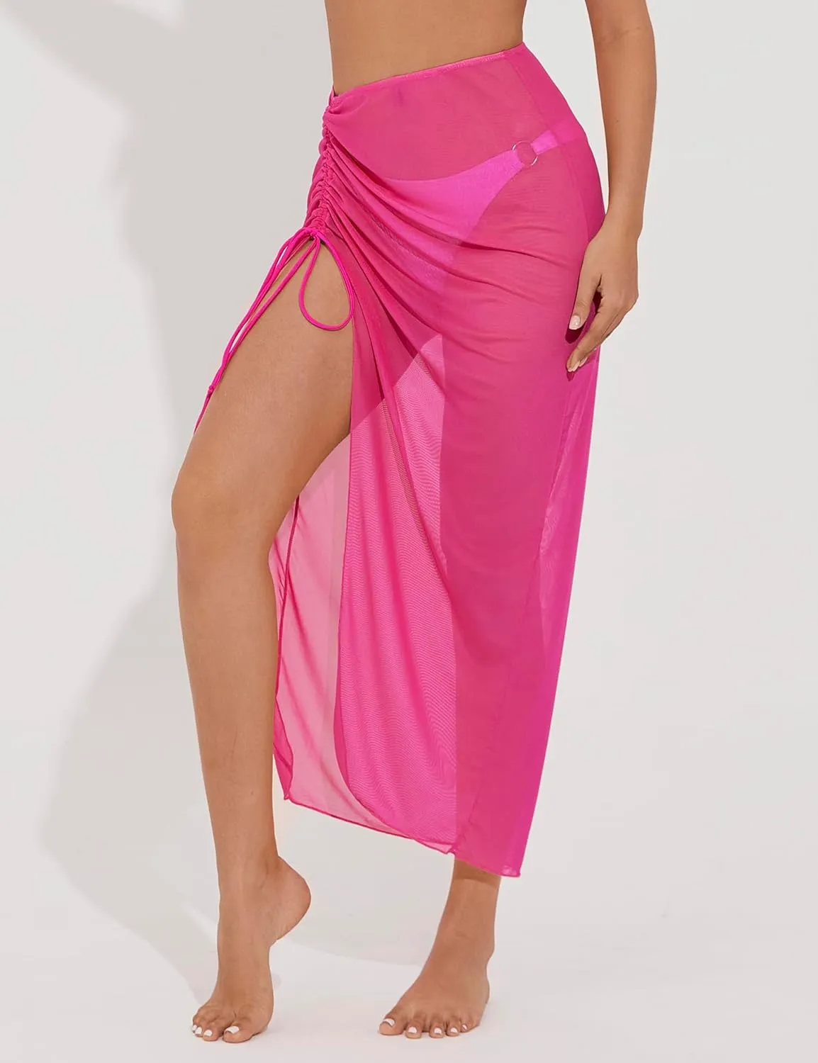 Women's Long Sarong Cover Ups Semi-Sheer Bikini Wraps Lightweight Beach Wrap Skirt with Adjustable Drawstring