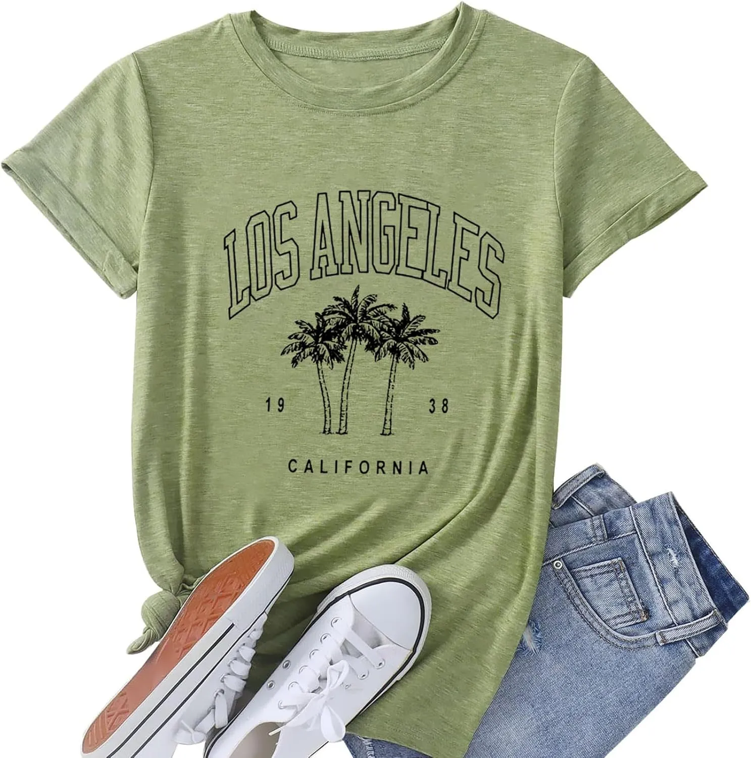 Womens Los Angeles California T-Shirts Summer Beach Cute Printed Short Sleeve Cotton Casual Graphic Tee Tops
