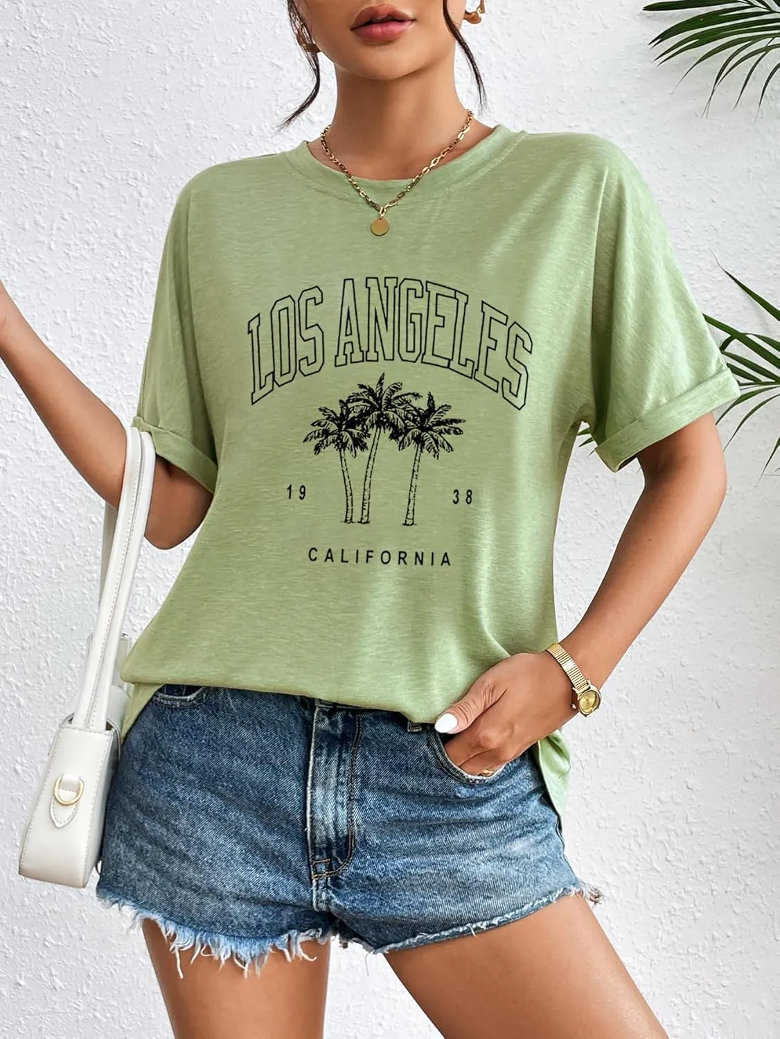 Womens Los Angeles California T-Shirts Summer Beach Cute Printed Short Sleeve Cotton Casual Graphic Tee Tops