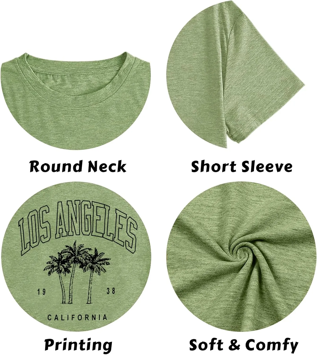 Womens Los Angeles California T-Shirts Summer Beach Cute Printed Short Sleeve Cotton Casual Graphic Tee Tops