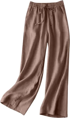Women's Pants, Cotton Linen Wide Leg Pants High Waisted Straight Pant Palazzo