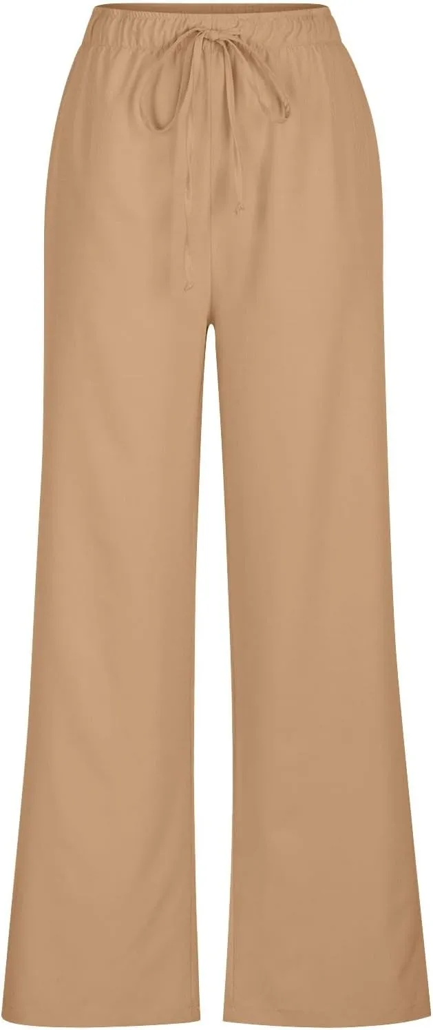 Women's Pants, High Waisted Wide Leg Cotton Linen Pants Straight Sweatpants Lounge
