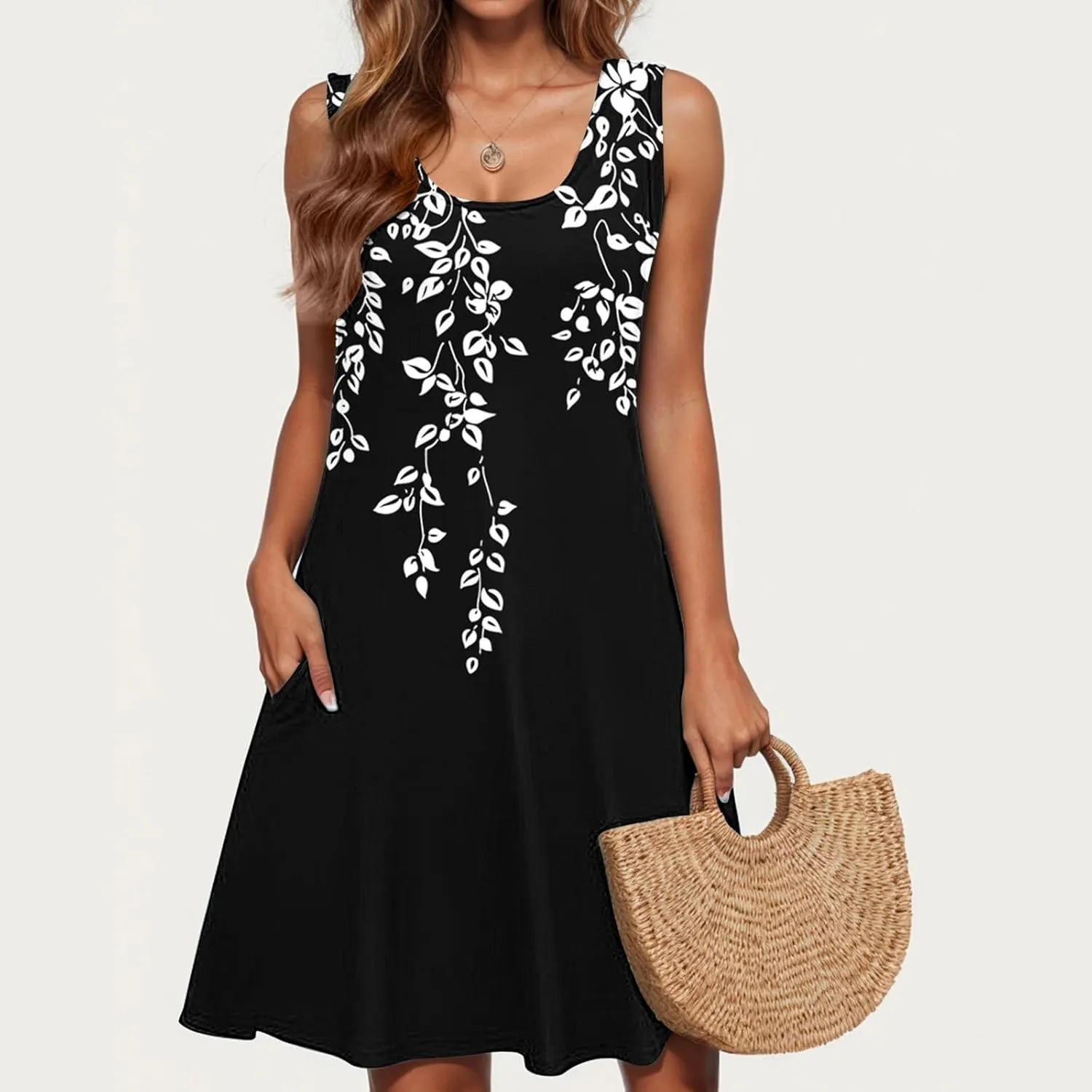 Womens Sleeveless Beach Dresses Trendy Swimsuit Cover Ups Vacation Dresses Floral Swing Mini Dress Flowy Dresses