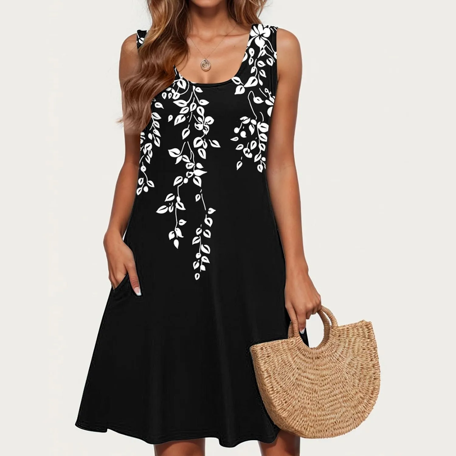 Womens Sleeveless Beach Dresses Trendy Swimsuit Cover Ups Vacation Dresses Floral Swing Mini Dress Flowy Dresses