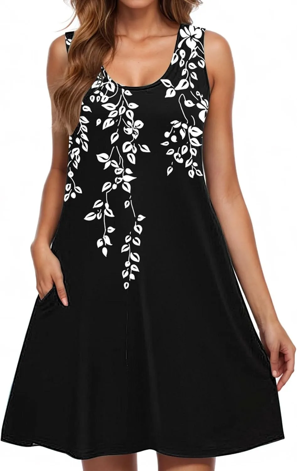 Womens Sleeveless Beach Dresses Trendy Swimsuit Cover Ups Vacation Dresses Floral Swing Mini Dress Flowy Dresses