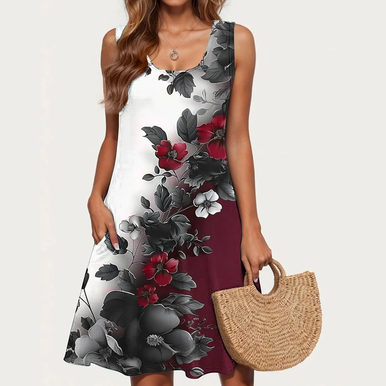 Womens Sleeveless Beach Dresses Trendy Swimsuit Cover Ups Vacation Dresses Floral Swing Mini Dress Flowy Dresses