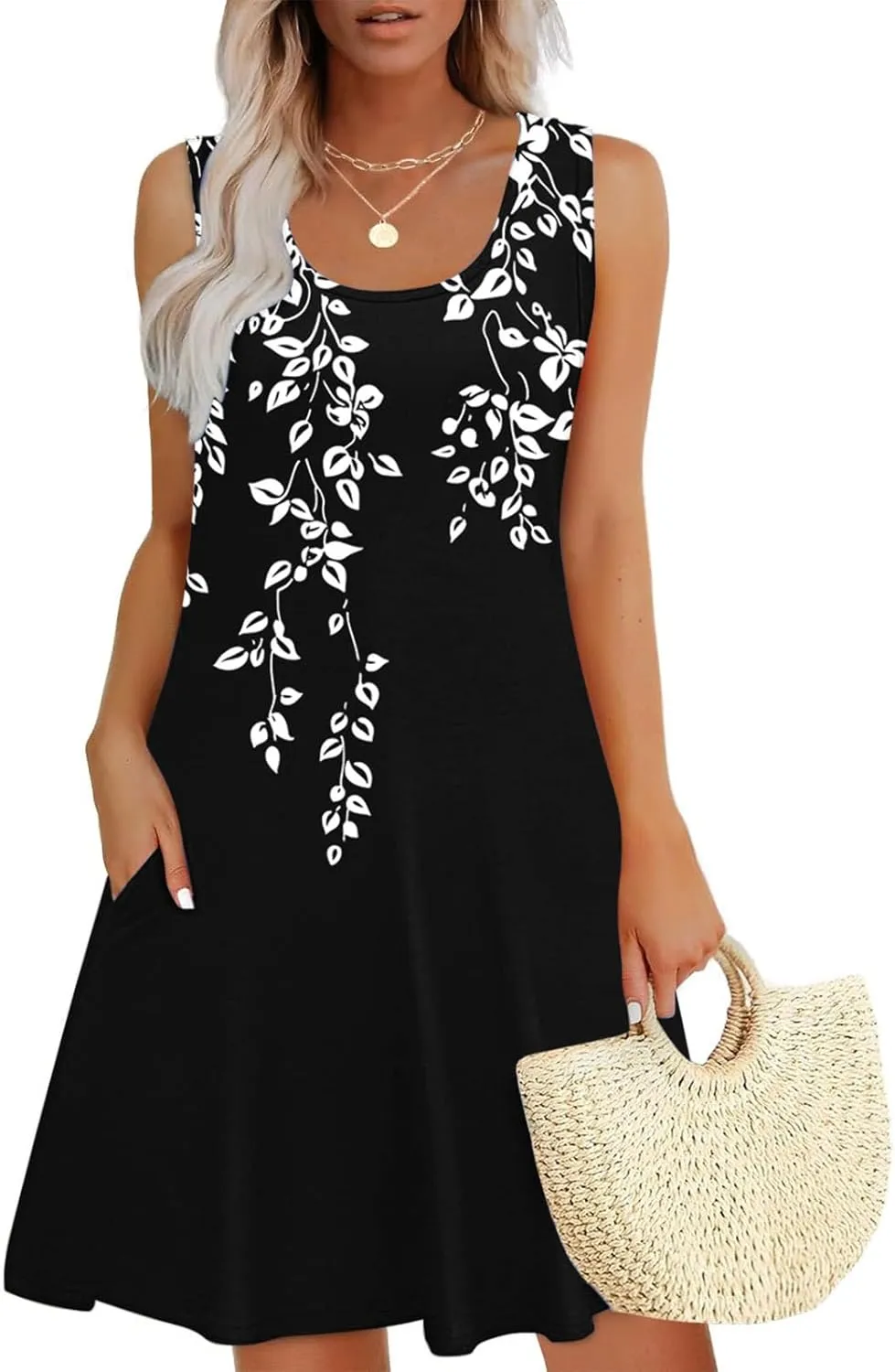 Womens Sleeveless Beach Dresses Trendy Swimsuit Cover Ups Vacation Dresses Floral Swing Mini Dress Flowy Dresses
