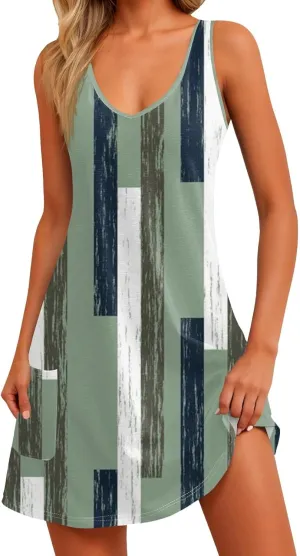 Women's Sleeveless Boho Floral Print V-Neck Summer Beach Dress with Pockets