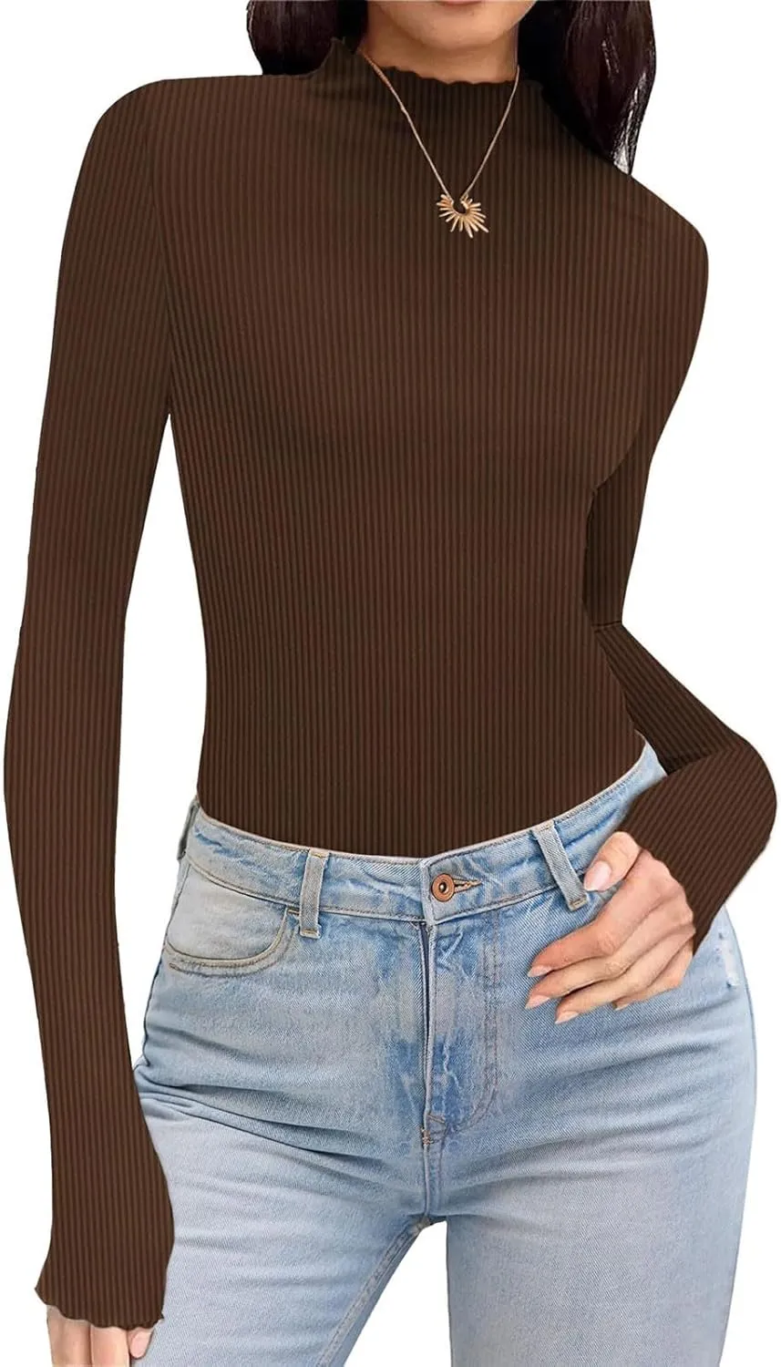 Womens Slim Fitted Crop Shirts Basic Round Neck Solid Long Sleeve Top Going Out Workout Tunic Dressy Casual Blouses