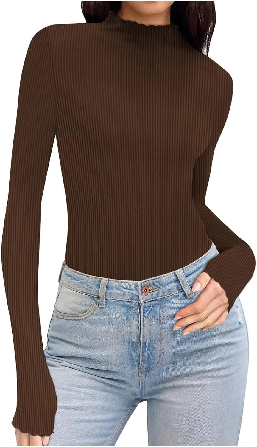 Womens Slim Fitted Crop Shirts Basic Round Neck Solid Long Sleeve Top Going Out Workout Tunic Dressy Casual Blouses