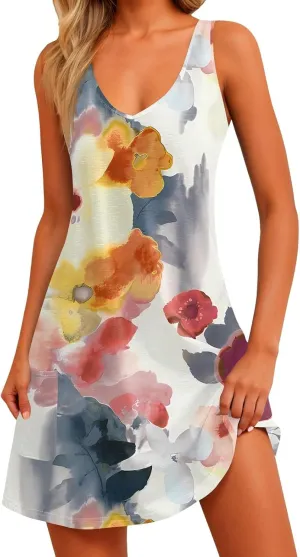 Womens Summer Dresses 2025 Loose V Neck Sleeveless Sundresses Beach Swimsuit Coverup with Pockets