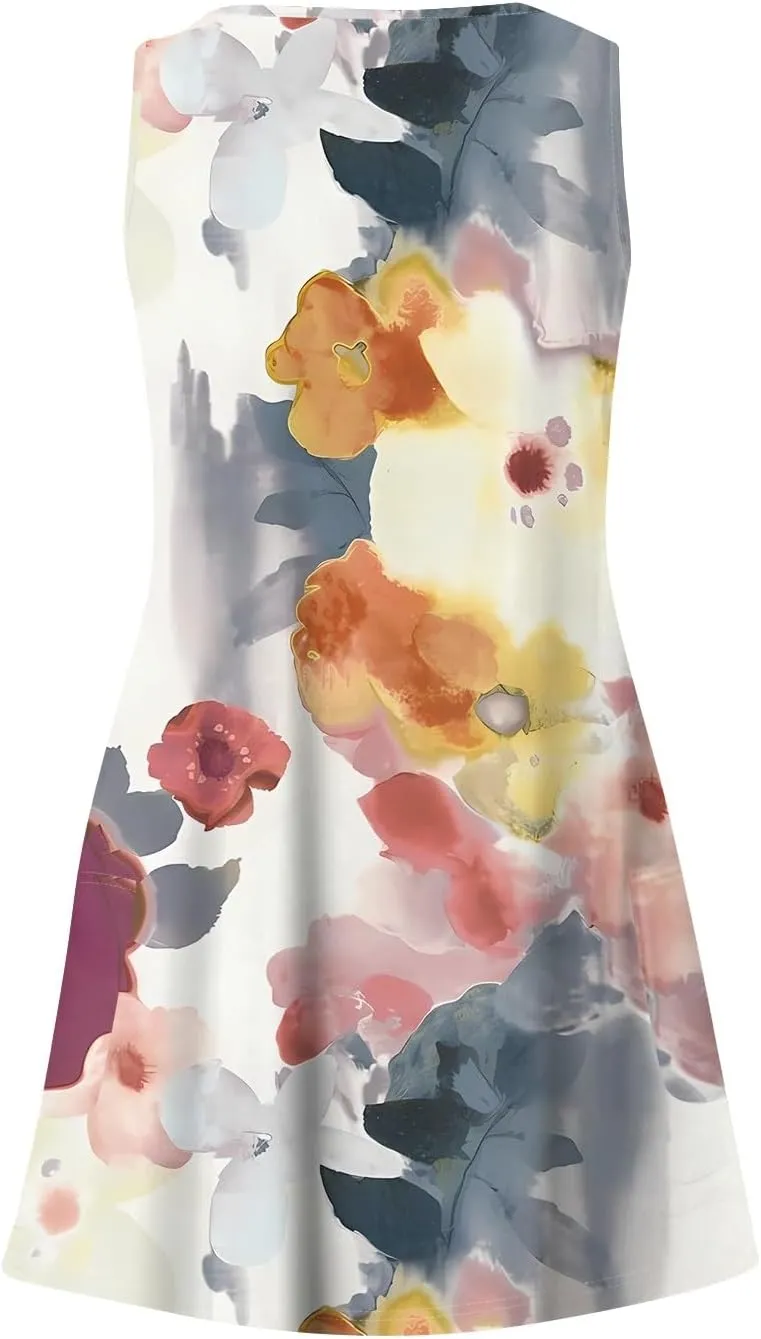 Womens Summer Dresses 2025 Loose V Neck Sleeveless Sundresses Beach Swimsuit Coverup with Pockets