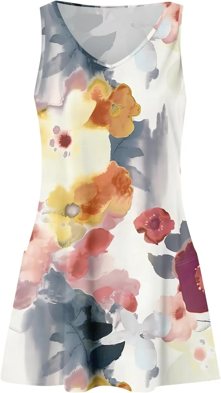 Womens Summer Dresses 2025 Loose V Neck Sleeveless Sundresses Beach Swimsuit Coverup with Pockets
