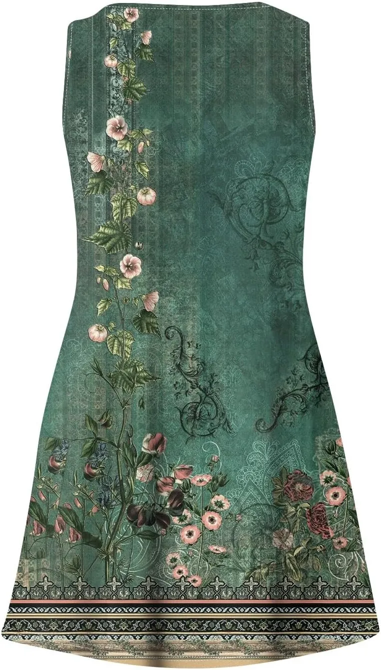Womens Summer Dresses 2025 Loose V Neck Sleeveless Sundresses Swimsuit Coverup with Pockets