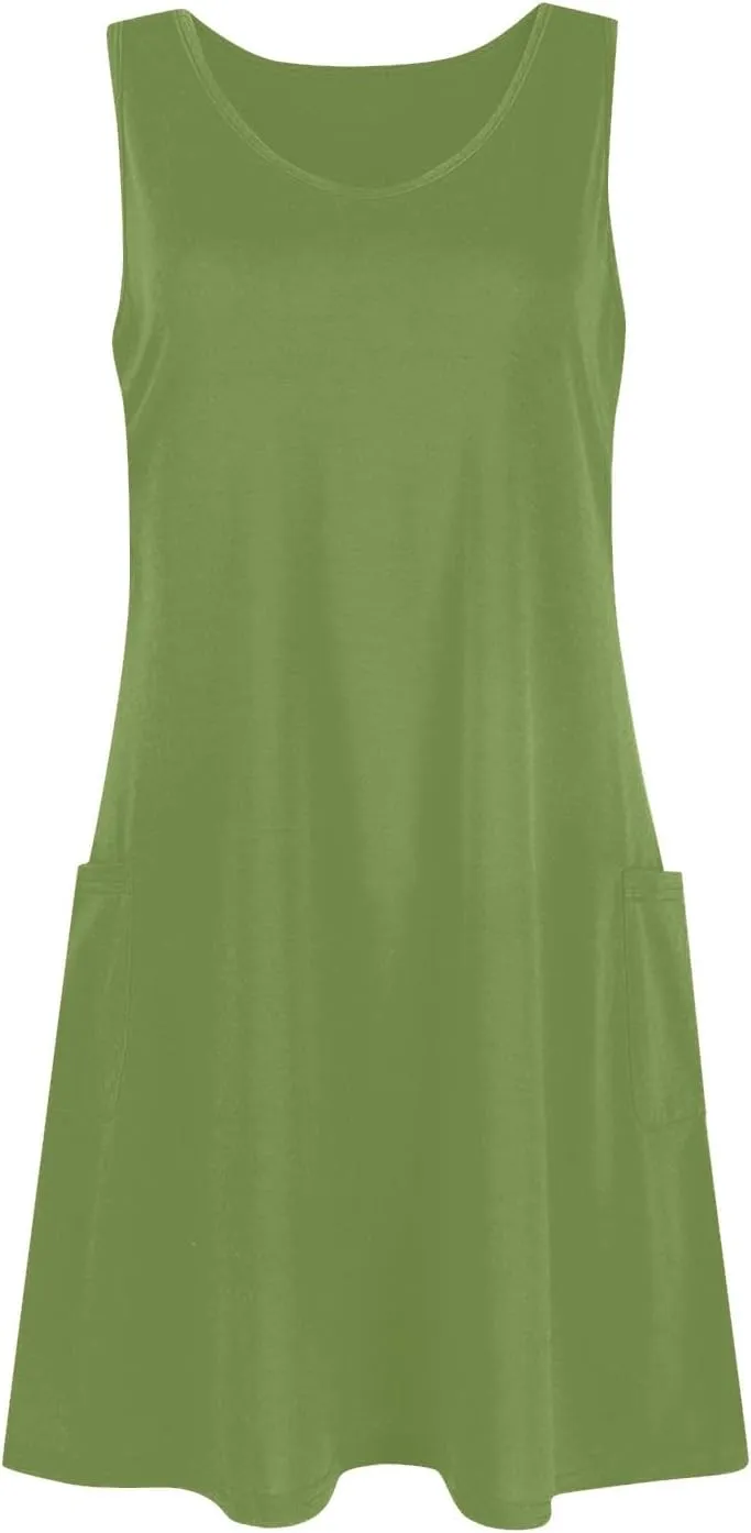 Womens Summer Dresses 2025 Loose V Neck Sleeveless Sundresses Swimsuit Coverup with Pockets