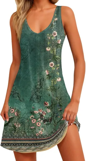 Womens Summer Dresses 2025 Loose V Neck Sleeveless Sundresses Swimsuit Coverup with Pockets