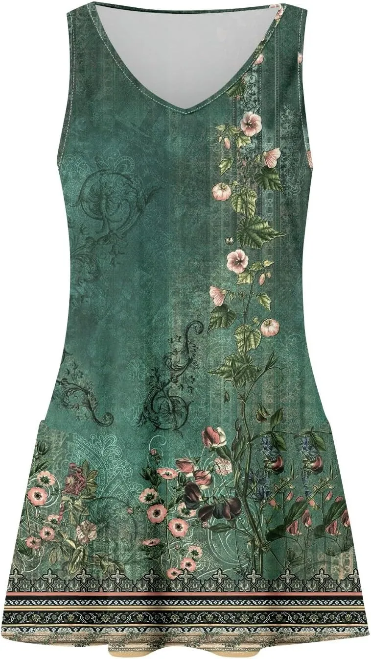 Womens Summer Dresses 2025 Loose V Neck Sleeveless Sundresses Swimsuit Coverup with Pockets
