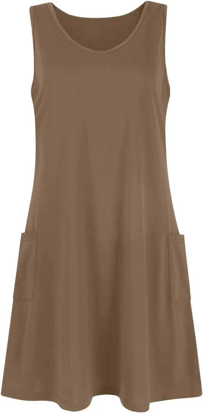 Womens Summer Dresses 2025 Loose V Neck Sleeveless Sundresses Swimsuit Coverup with Pockets