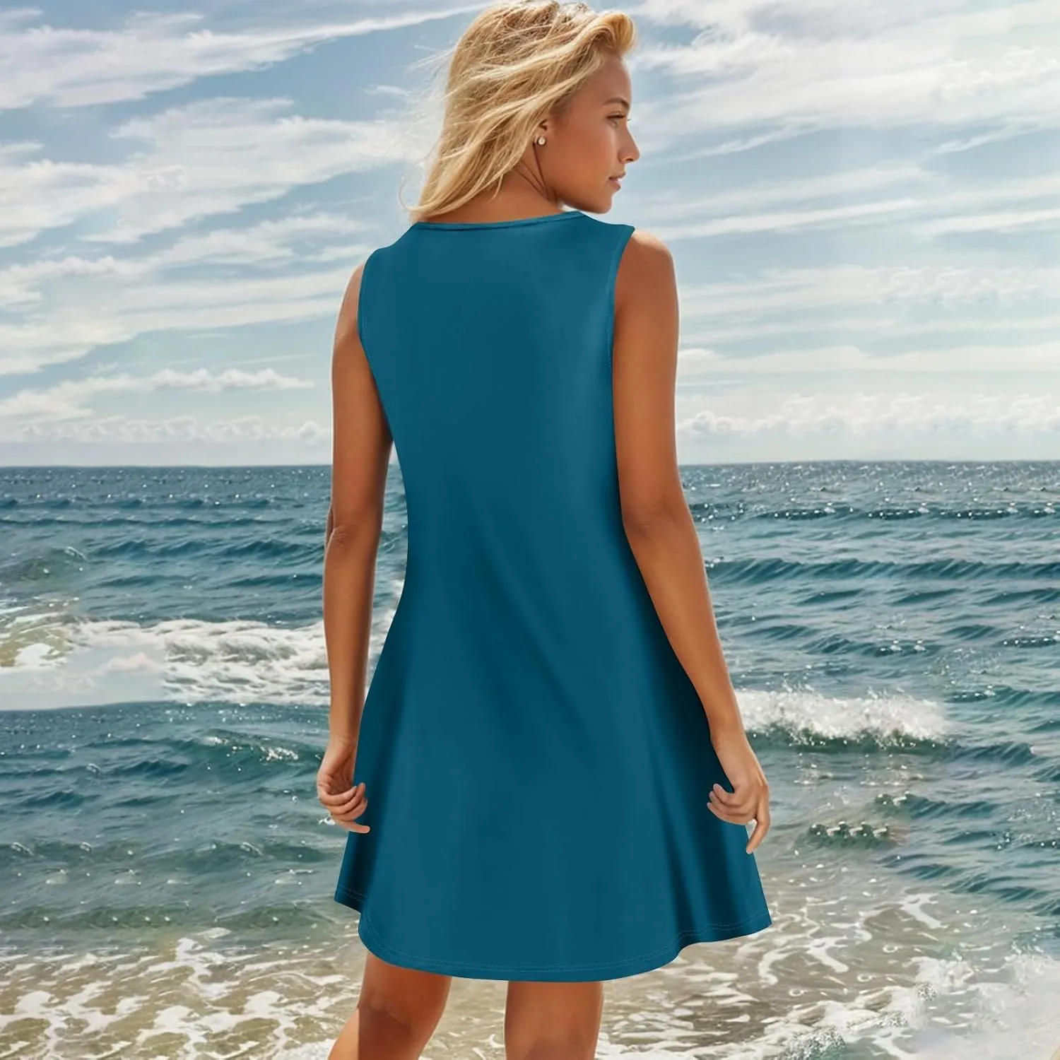 Womens Summer Dresses Casual Boho Floral Sundress V-Neck Sleeveless Dress Swim Coverup Beach Vacation Clothes