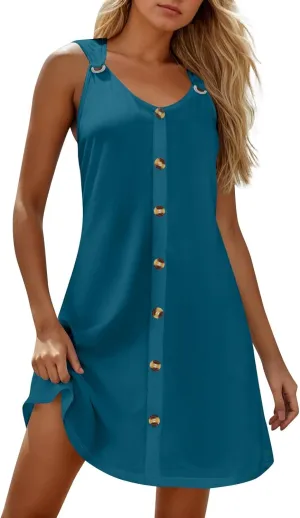 Womens Summer Dresses Casual Boho Floral Sundress V-Neck Sleeveless Dress Swim Coverup Beach Vacation Clothes