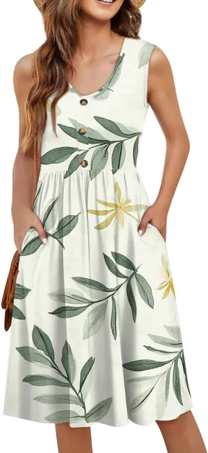 Womens Summer Dresses printedTshirt Tank Dresses Beach Loose Sundresses Casual Sleeveless Mini Dress with Pockets