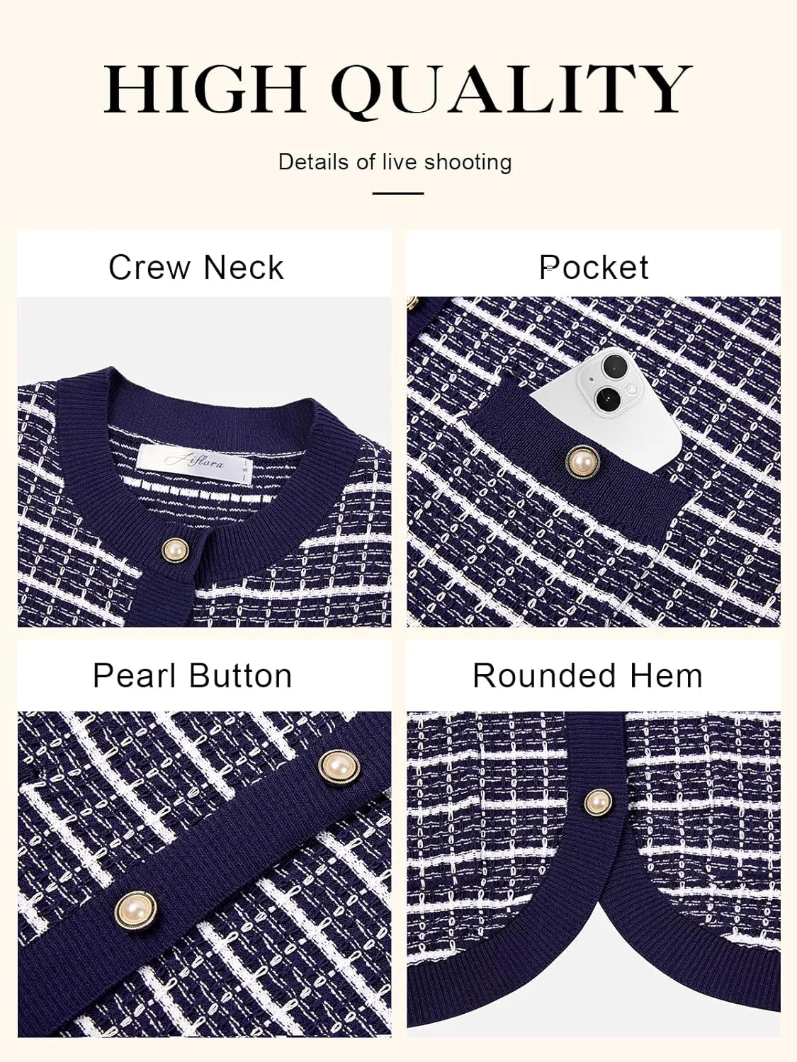 Women's Summer Short Sleeve Cardigans Cropped Tweed Blazers Button Up Knitted Sweater Jacket for Dress with Pockets
