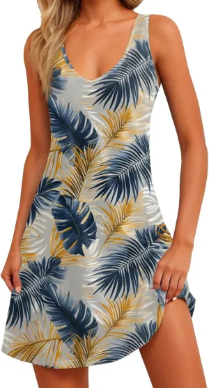 Womens Summer Sleeveless Dresses V Neck 2025 Loose Sundresses Beach Swimsuit Coverup with Pockets