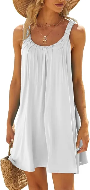 Womens Summer Sundresses 2025 Trendy Casual Loose Crew Neck Sleeveless Boho Beach Swimsuit Coverup Resort Wear