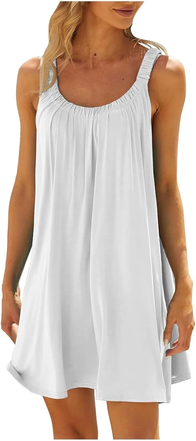 Womens Summer Sundresses 2025 Trendy Casual Loose Crew Neck Sleeveless Boho Beach Swimsuit Coverup Resort Wear