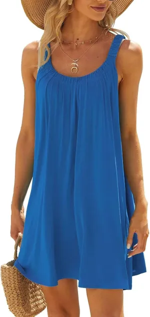 Womens Summer Sundresses 2025 Trendy Casual Loose Crew Neck Sleeveless Boho Beach Swimsuit Coverup Resort Wear