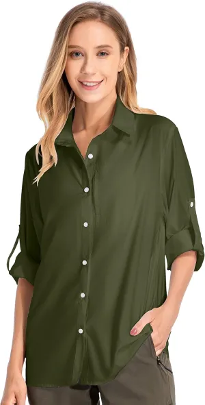 Women's UPF 50 Long Sleeve Sun Protection Shirts Quick Dry Outdoor Fishing Hiking Travel Shirt