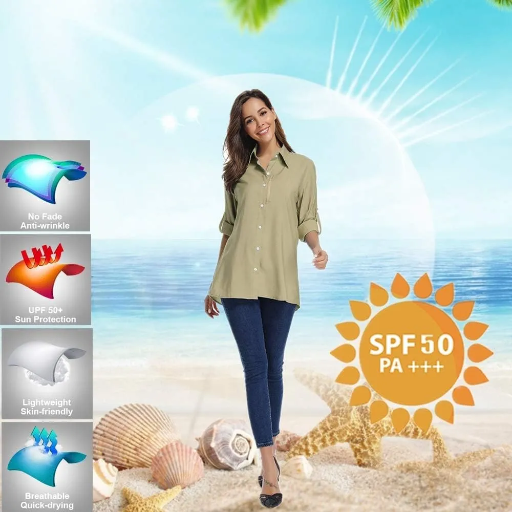 Women's UPF 50 Long Sleeve Sun Protection Shirts Quick Dry Outdoor Fishing Hiking Travel Shirt
