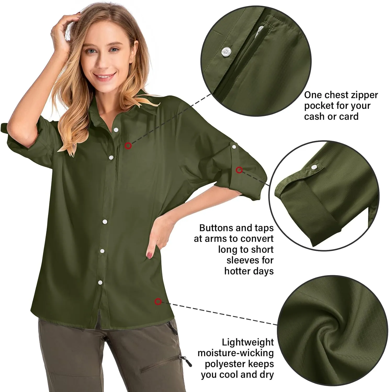 Women's UPF 50 Long Sleeve Sun Protection Shirts Quick Dry Outdoor Fishing Hiking Travel Shirt