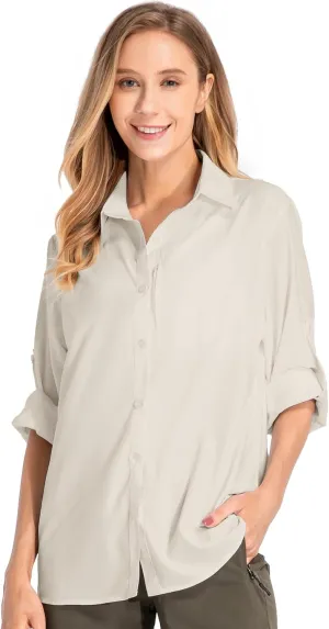 Women's UPF 50 Long Sleeve Sun Protection Shirts Quick Dry Outdoor Fishing Hiking Travel Shirt
