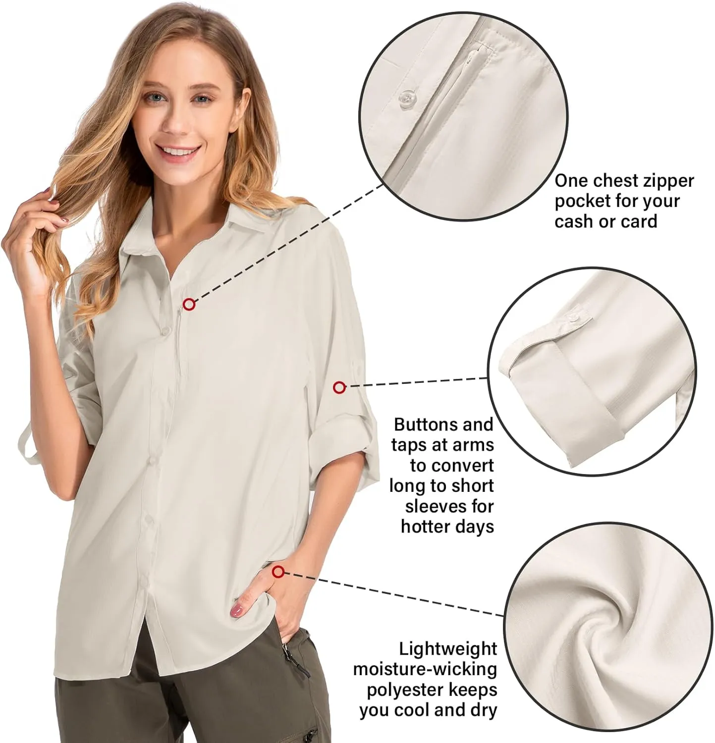 Women's UPF 50 Long Sleeve Sun Protection Shirts Quick Dry Outdoor Fishing Hiking Travel Shirt