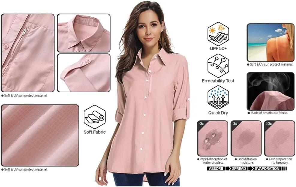 Women's UPF 50 Long Sleeve Sun Protection Shirts Quick Dry Outdoor Fishing Hiking Travel Shirt
