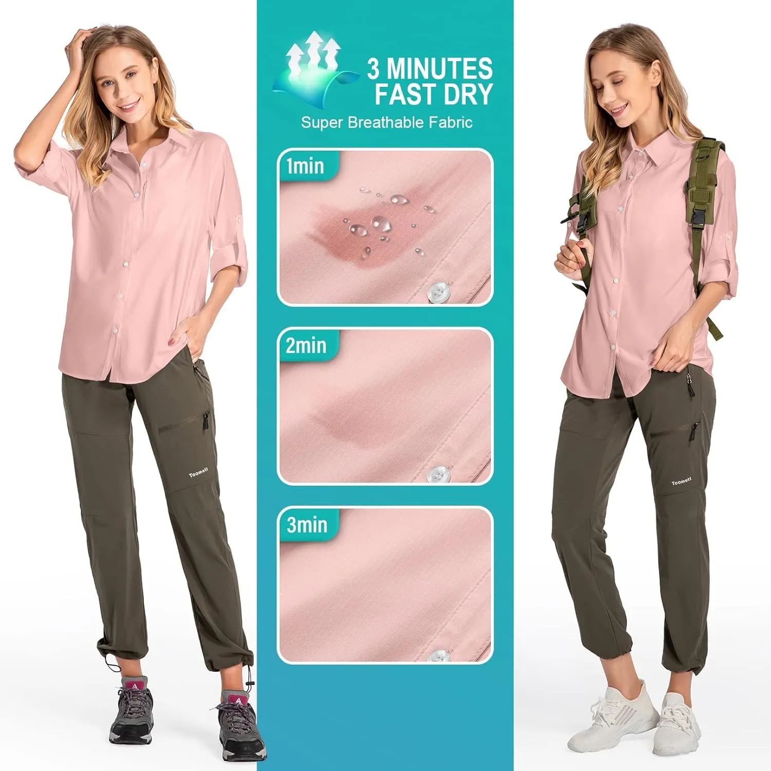Women's UPF 50 Long Sleeve Sun Protection Shirts Quick Dry Outdoor Fishing Hiking Travel Shirt
