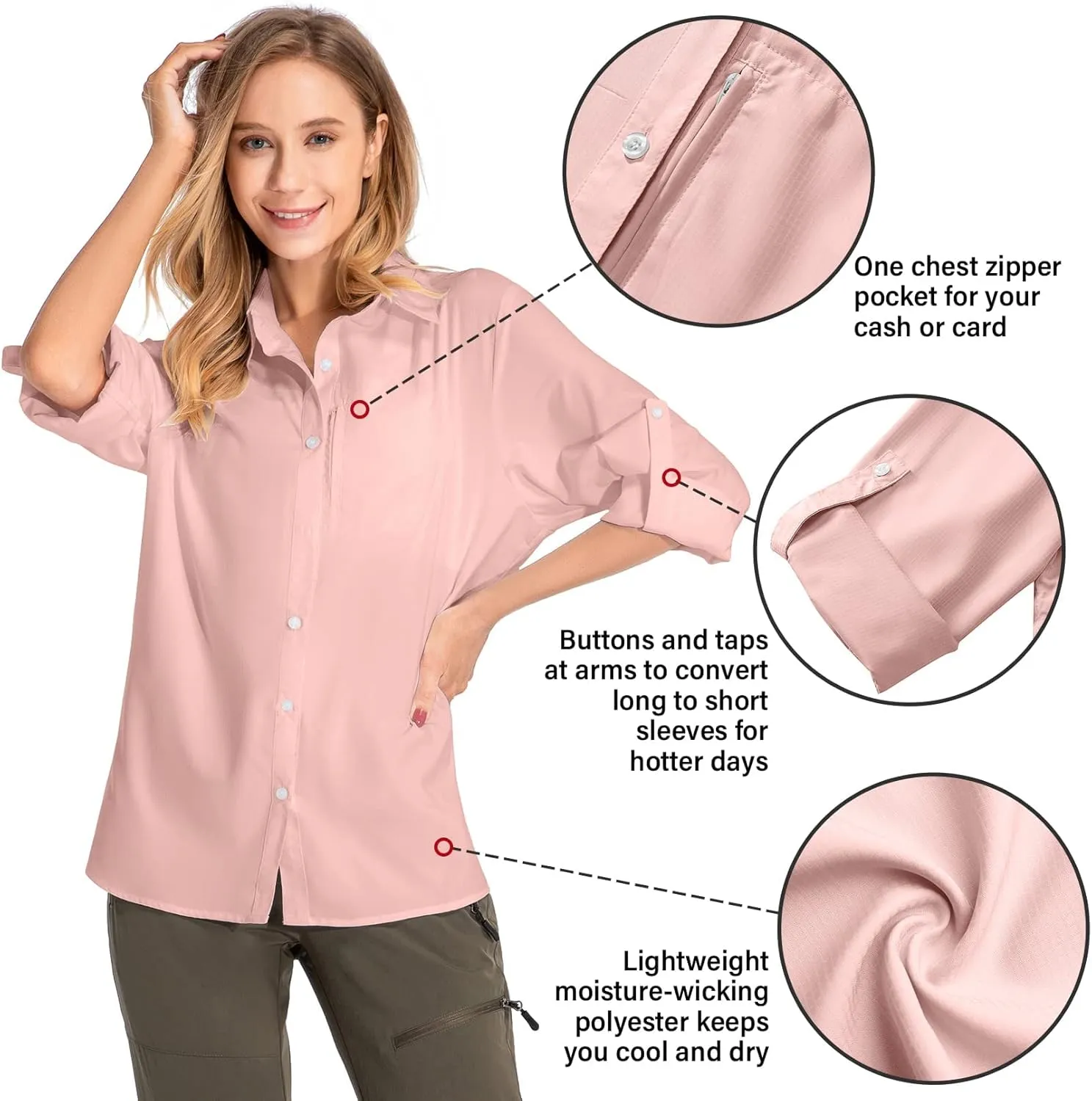 Women's UPF 50 Long Sleeve Sun Protection Shirts Quick Dry Outdoor Fishing Hiking Travel Shirt
