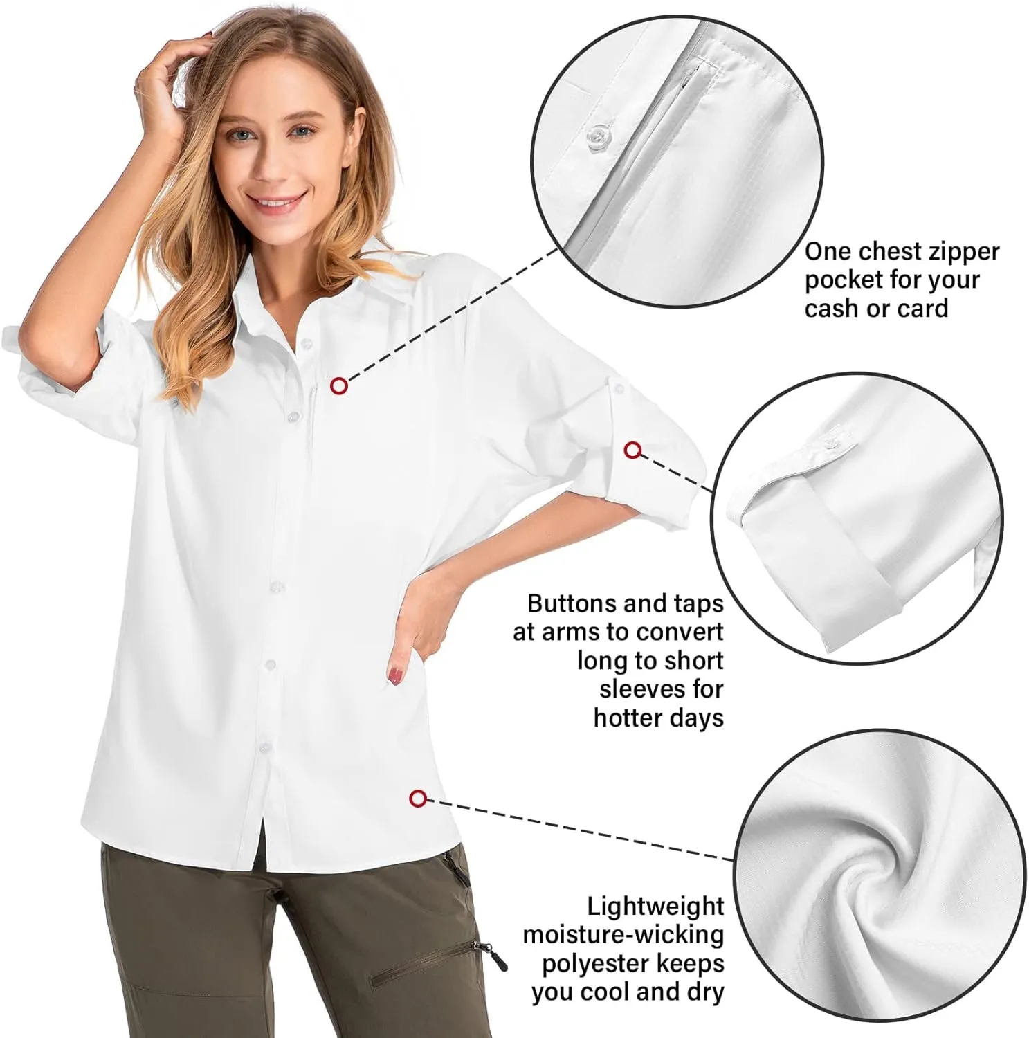 Women's UPF 50 Long Sleeve Sun Protection Shirts Quick Dry Outdoor Fishing Hiking Travel Shirt