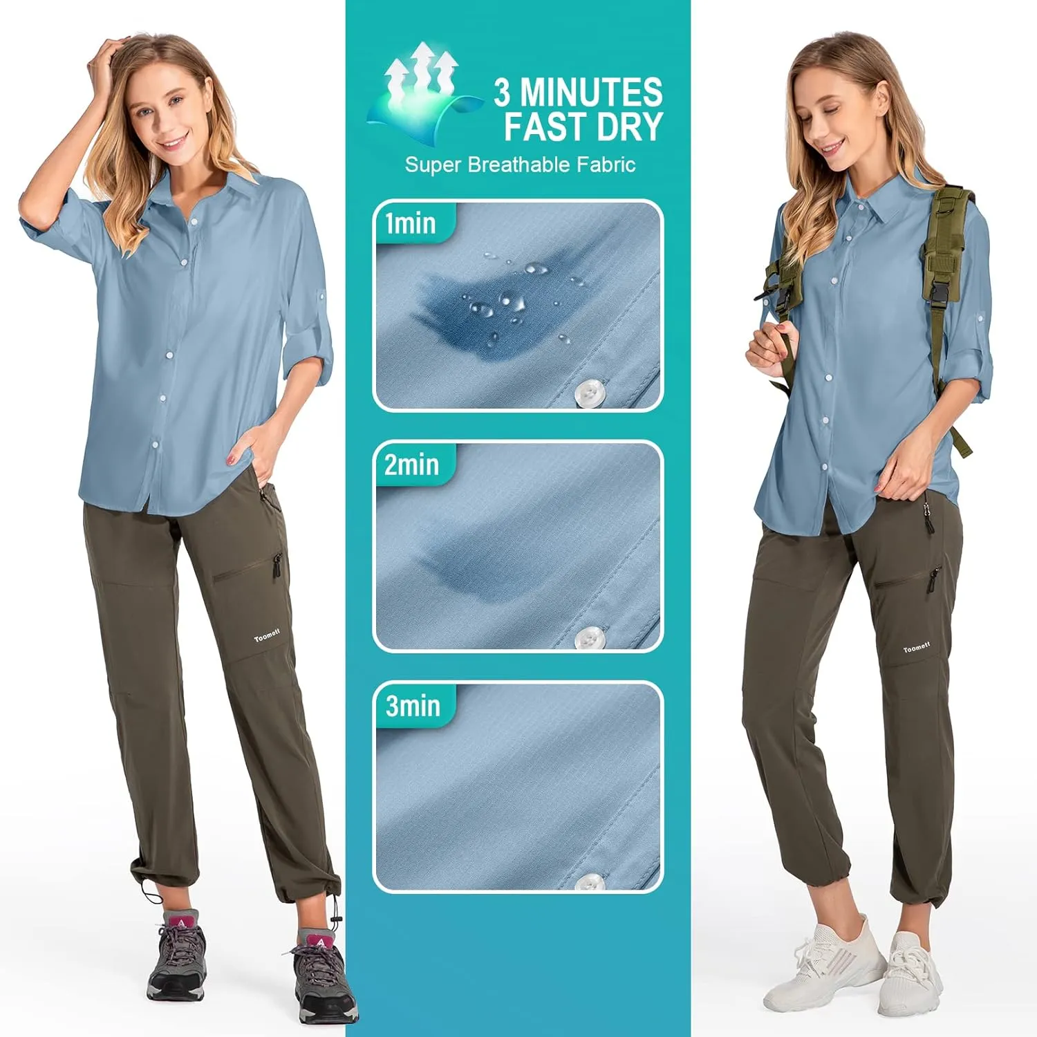 Women's UPF 50 Long Sleeve Sun Protection Shirts Quick Dry Outdoor Fishing Hiking Travel Shirt