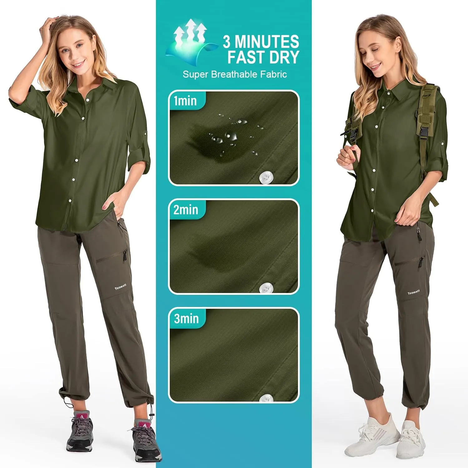 Women's UPF 50 Long Sleeve Sun Protection Shirts Quick Dry Outdoor Fishing Hiking Travel Shirt